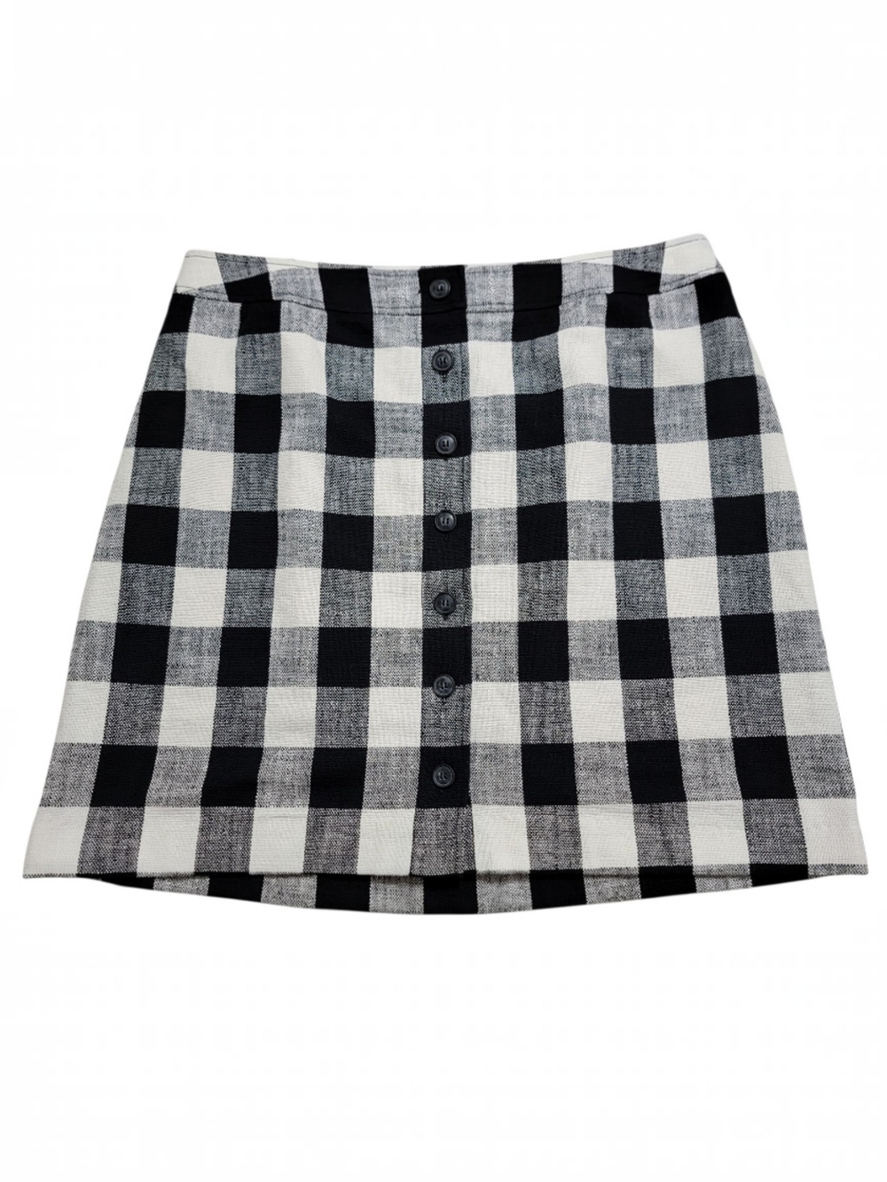 Talbots | Button Front Gingham Buffalo Plaid Knee Length Skirt Black White 16WP